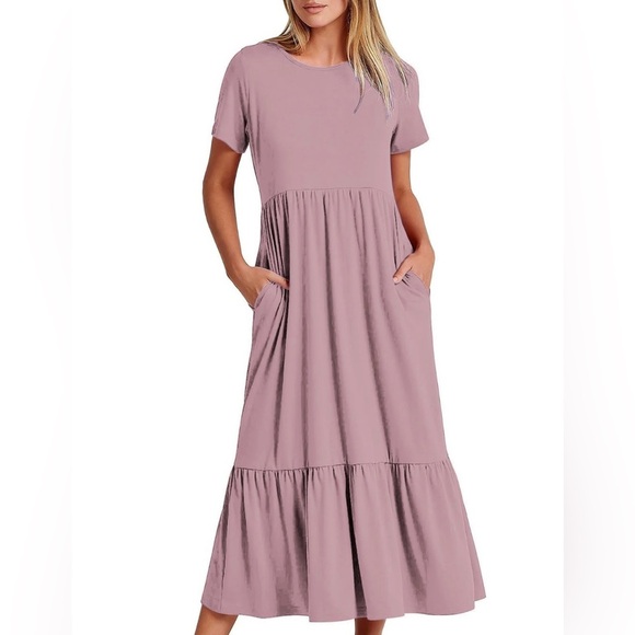 SOLD Old Navy Elegant Pink Tiered Midi Dress Large - Picture 1 of 8